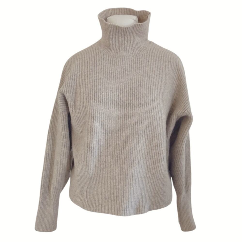 VICI Boxy Sweater Size M Oatmeal Gray Balloon Sleeve Mock Turtleneck Top Cropped